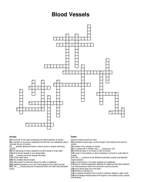 crossword clue blood vessels|blood vessels crossword answer.